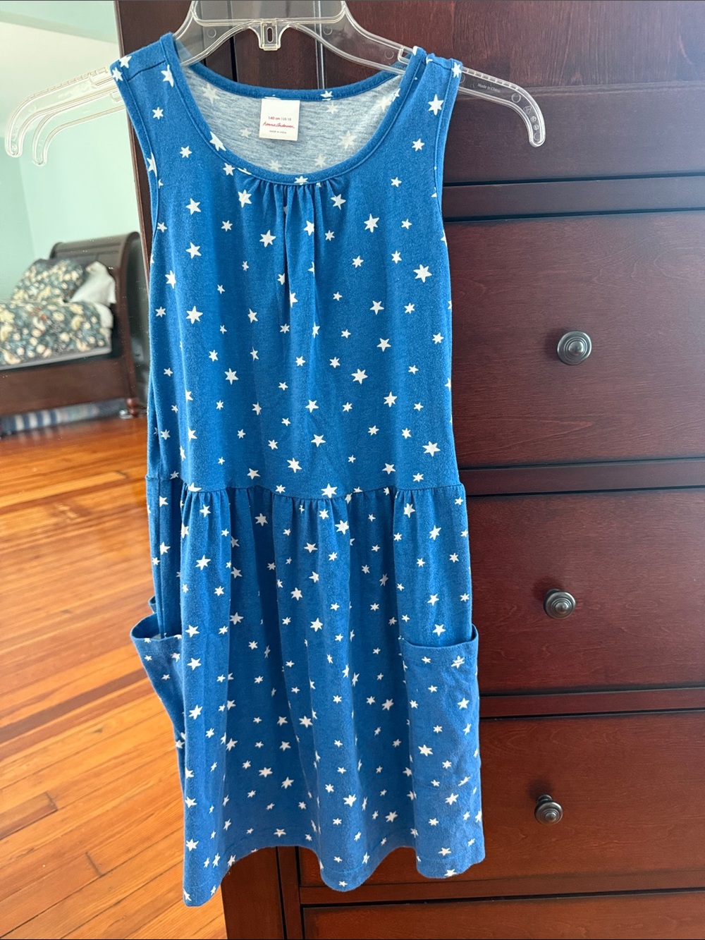 Hanna Andersson Blue Star Print Sleeveless Pocket Dress girls size 10
